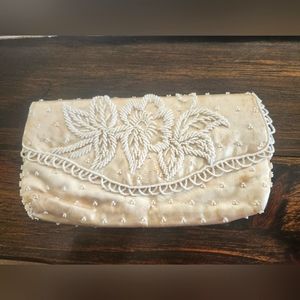 Vintage Schildkraut Japan Hand Beaded, Satin, Wedding Fold Clutch